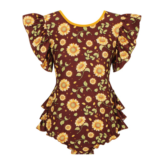 Sunflowers Dark RuffleButt Onesie