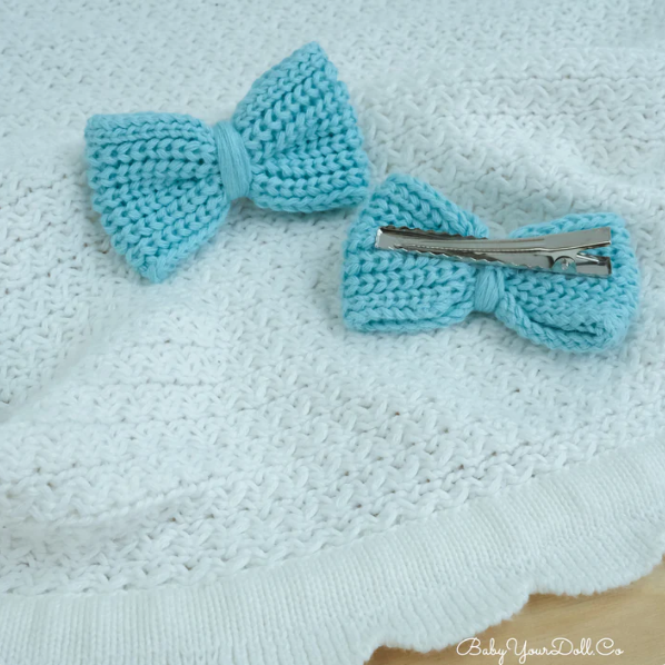 Mint Knit Hair Bows