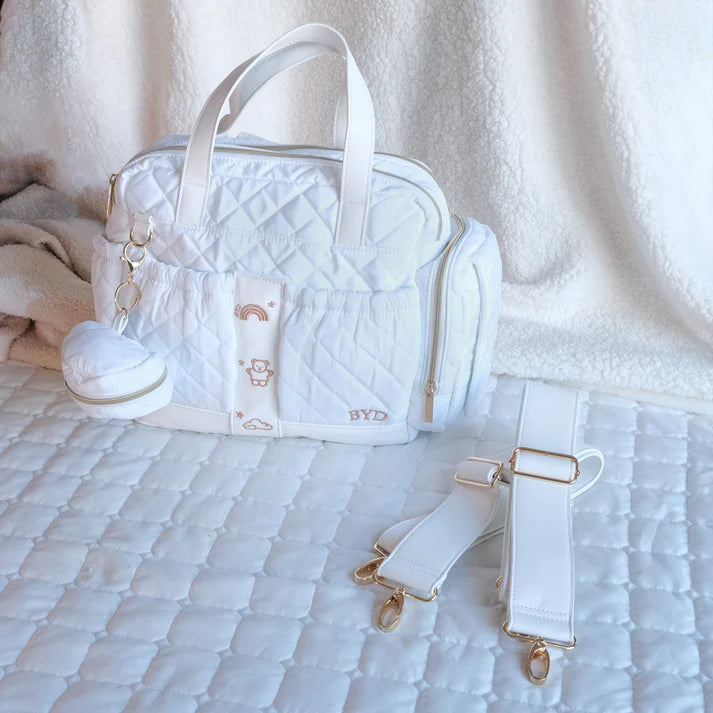 Quilted White Diaper Bag