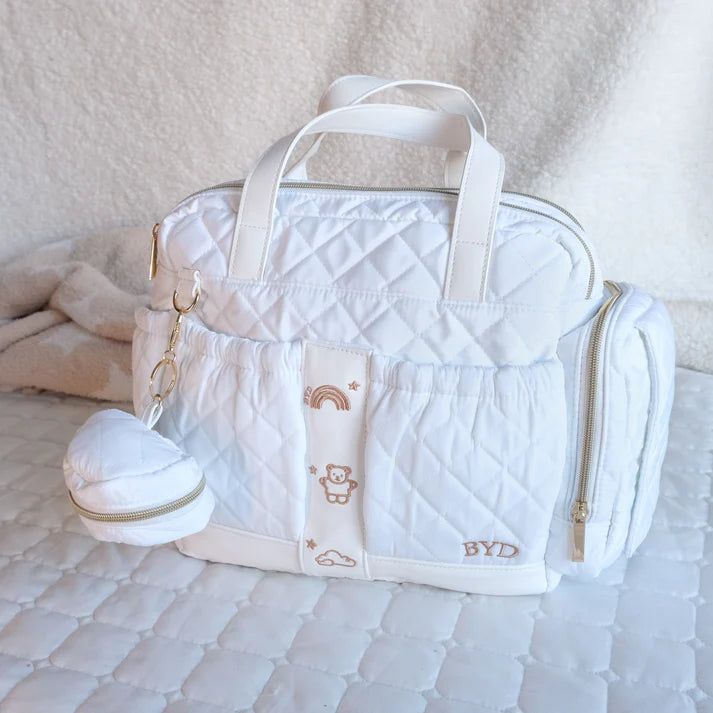 Quilted White Diaper Bag