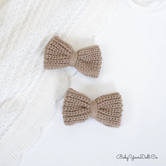 Brown Knit Hair Bows