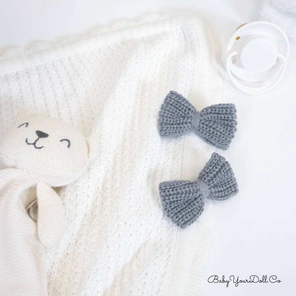 Grey Knit Hair Bows