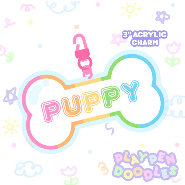 Rainbow Puppy Bone Acrylic Charm